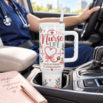 Nurse Life 40oz Tumbler – Insulated Nurse Gift Cup with Handle & Straw