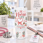 Nurse Life 40oz Tumbler – Insulated Nurse Gift Cup with Handle & Straw