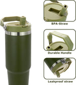 Obiatar 30 oz Tumbler with Handle | Insulated Tumbler with 100% Leak-Proof Lid and Straw | Stainless Steel Vacuum Water Bottle Travel Mug | Keeps Cold & Hot Drink (Olive)