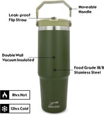 Obiatar 30 oz Tumbler with Handle | Insulated Tumbler with 100% Leak-Proof Lid and Straw | Stainless Steel Vacuum Water Bottle Travel Mug | Keeps Cold & Hot Drink (Olive)