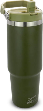 Obiatar 30 oz Tumbler with Handle | Insulated Tumbler with 100% Leak-Proof Lid and Straw | Stainless Steel Vacuum Water Bottle Travel Mug | Keeps Cold & Hot Drink (Olive)