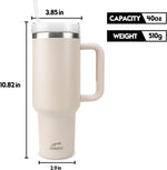 Obiatar H2.0 Tumbler with Handle, Straw & Lid 40 oz Vacuum Double Wall Insulated Stainless Steel Cup| Cup Holder Friendly (Rose Quartz)