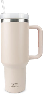 Obiatar H2.0 Tumbler with Handle, Straw & Lid 40 oz Vacuum Double Wall Insulated Stainless Steel Cup| Cup Holder Friendly (Rose Quartz)
