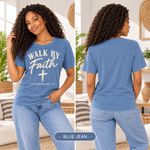 Walk by Faith Blue Jean front and plain back, model mockup