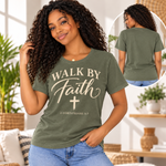 Walk by Faith moss model shirt front and plain back