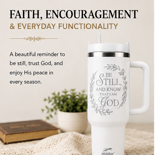 Be Still & Know Christian Tumbler – Psalm 46:10 Faith-Inspired Insulated Cup with Handle & Straw