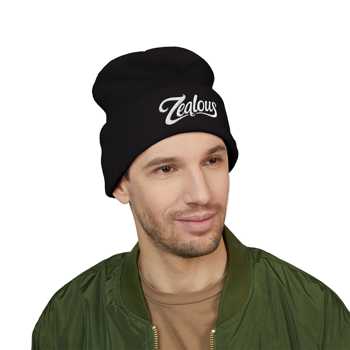 Zealous Embroidered Cuffed Beanie — Classic Winter Knit Hat