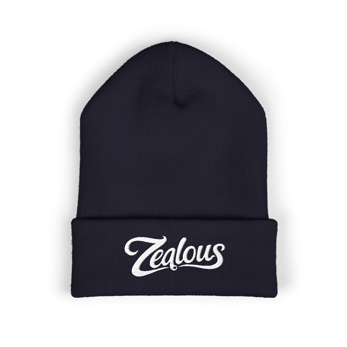 Zealous Embroidered Cuffed Beanie — Classic Winter Knit Hat