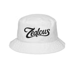 Zealous Embroidered Bucket Hat — Cotton Twill Sun Hat (White)