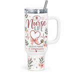 Nurse Life 40oz Tumbler – Insulated Nurse Gift Cup with Handle & Straw