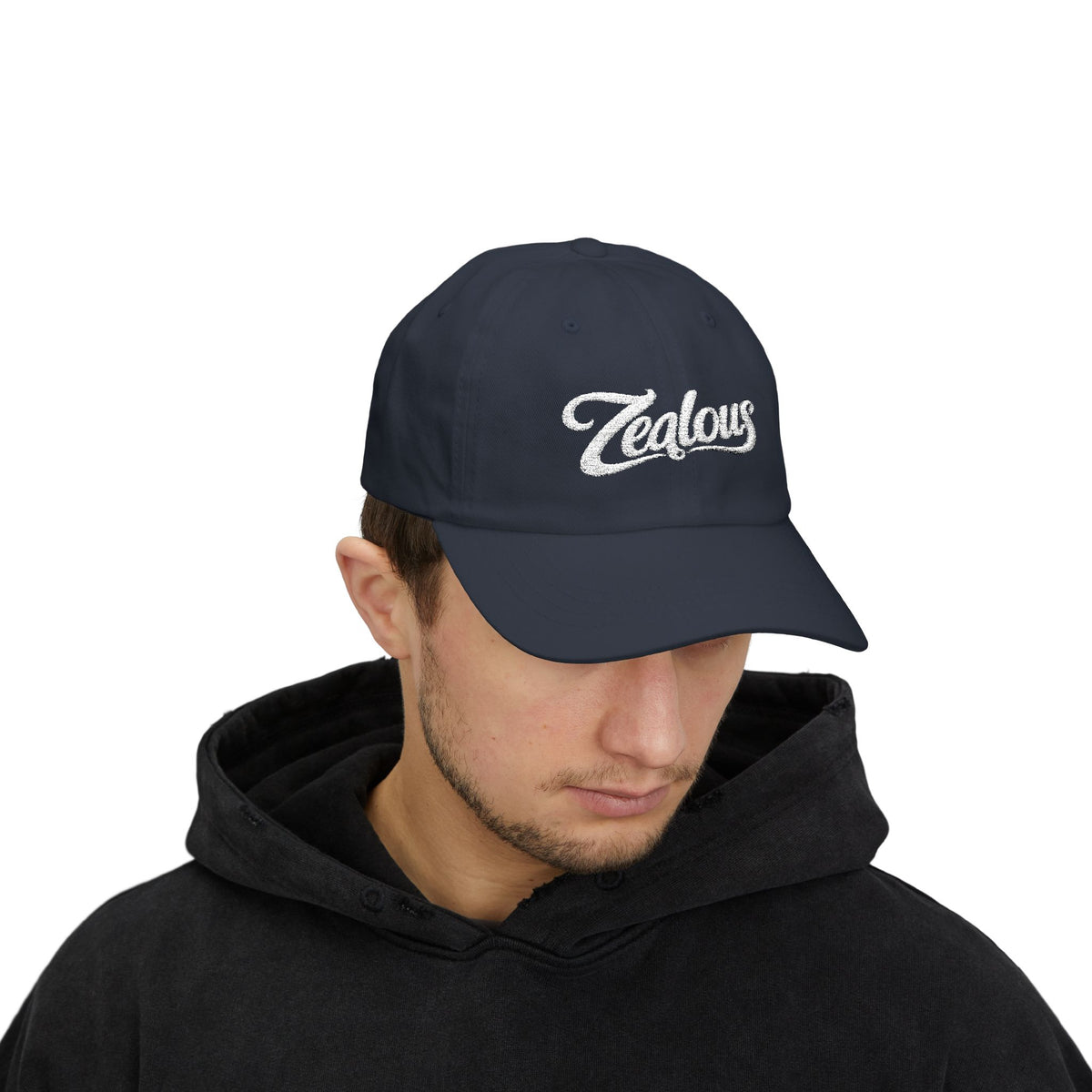 Zealous Classic Dad Cap — Vintage Brass Closure Cotton Baseball Hat (White)