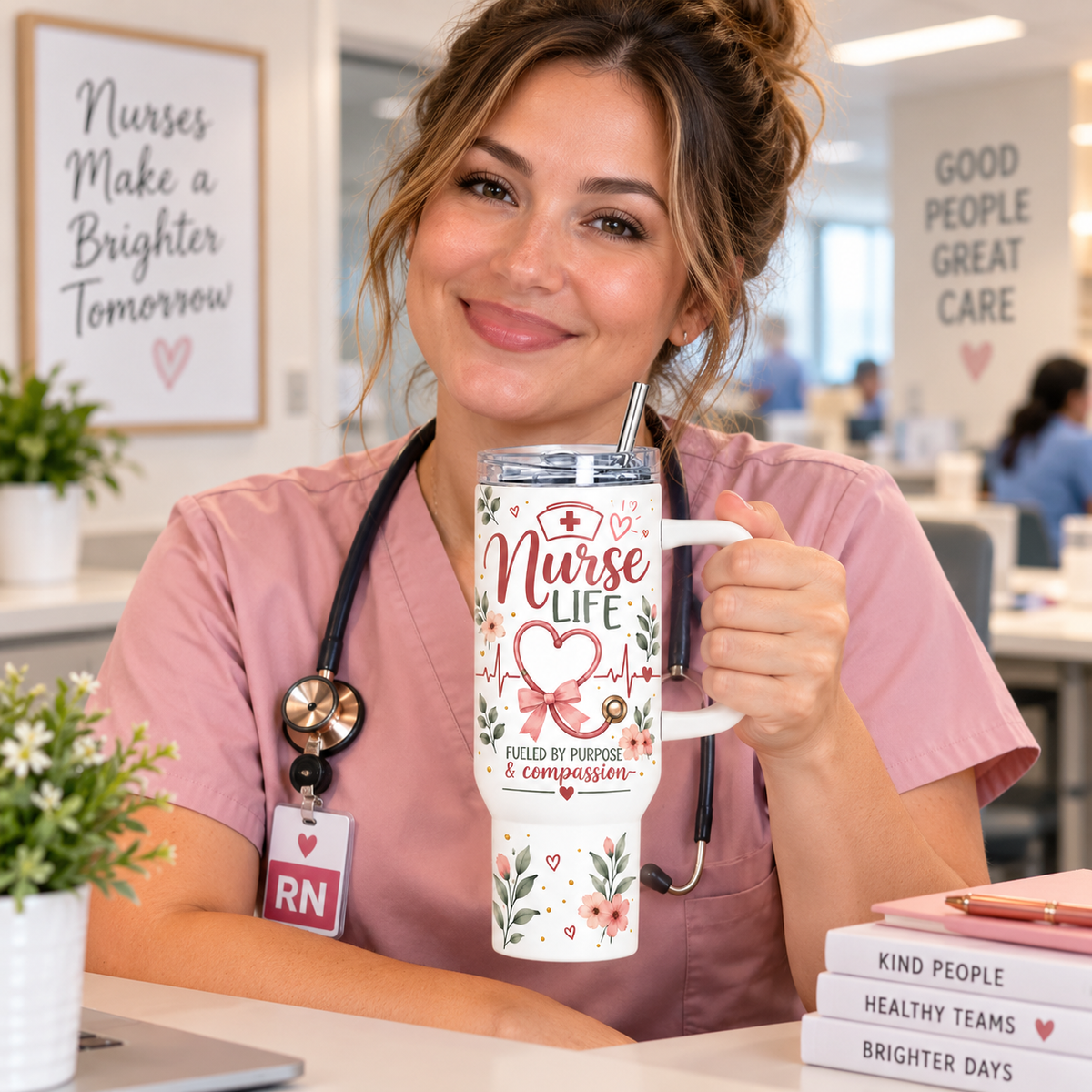 Nurse Life 40oz Tumbler – Insulated Nurse Gift Cup with Handle & Straw