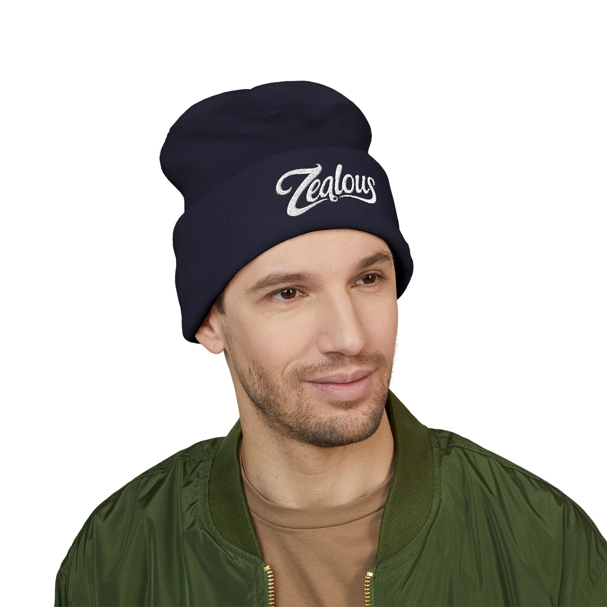 Zealous Embroidered Cuffed Beanie — Classic Winter Knit Hat