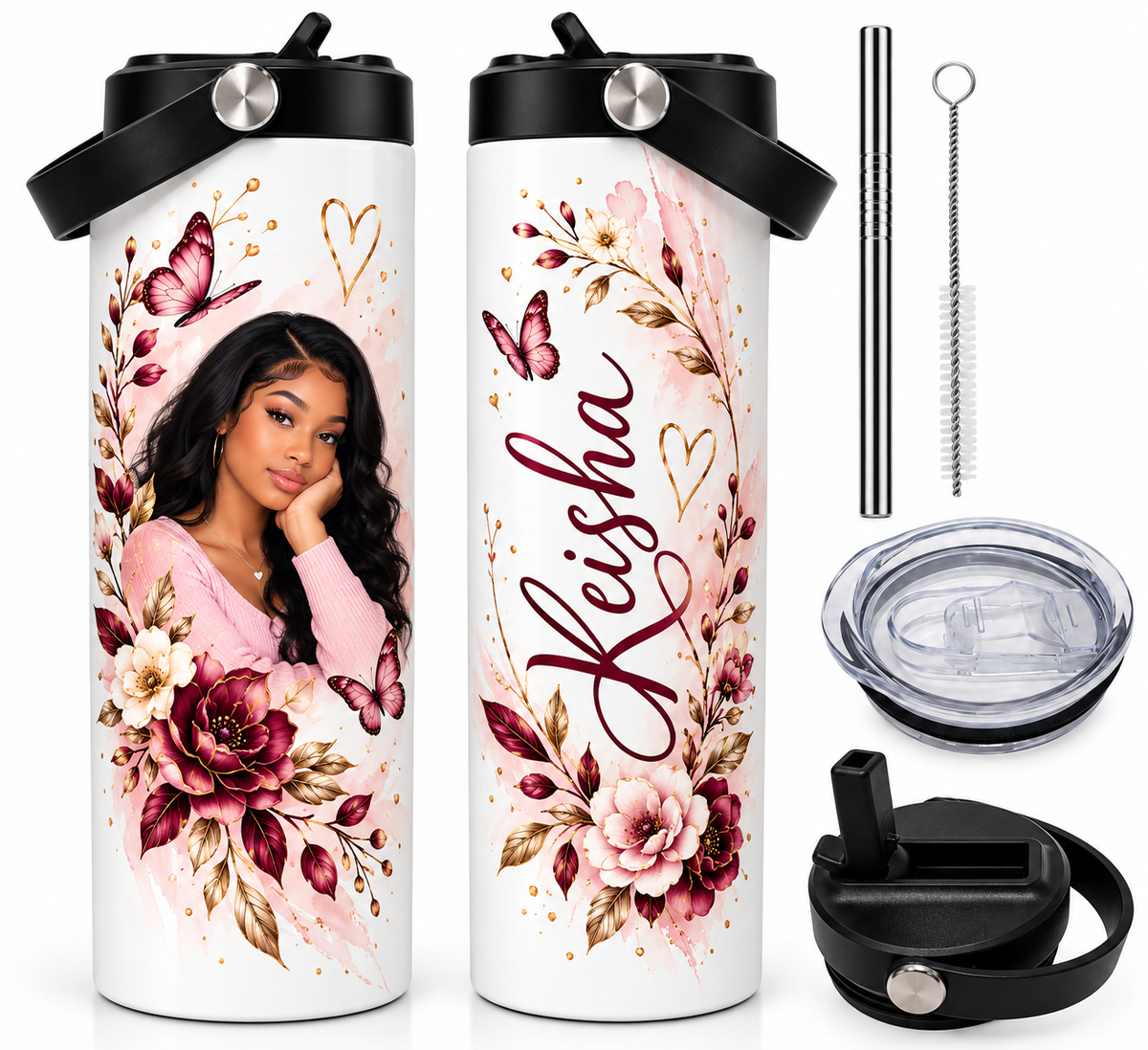 Custom Photo Travel Mug with Handle - Personalized Insulated Tumbler