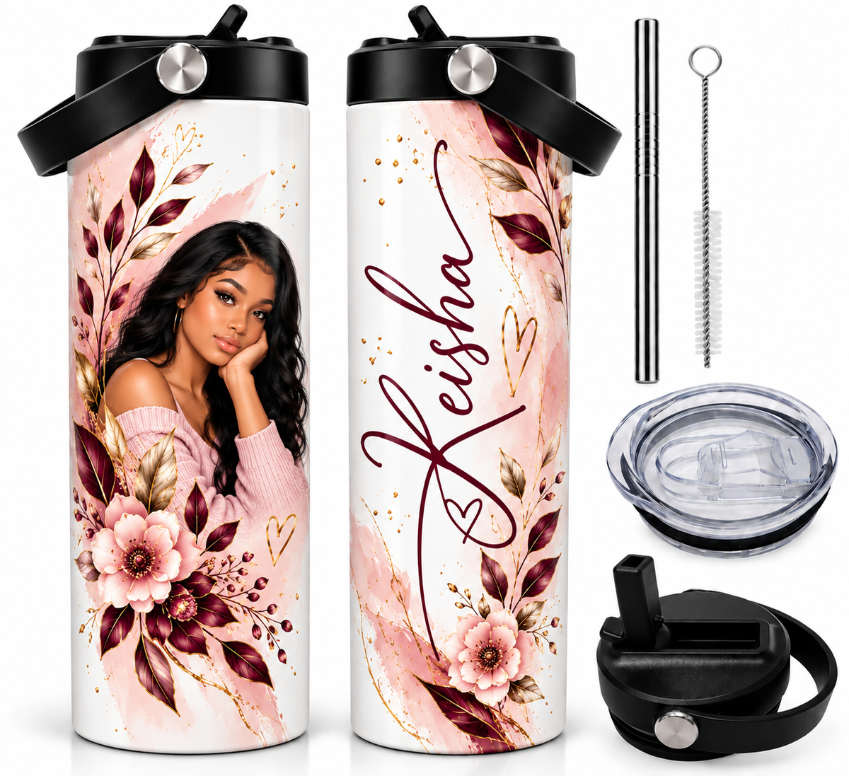 Custom Photo Travel Mug with Handle - Personalized Insulated Tumbler