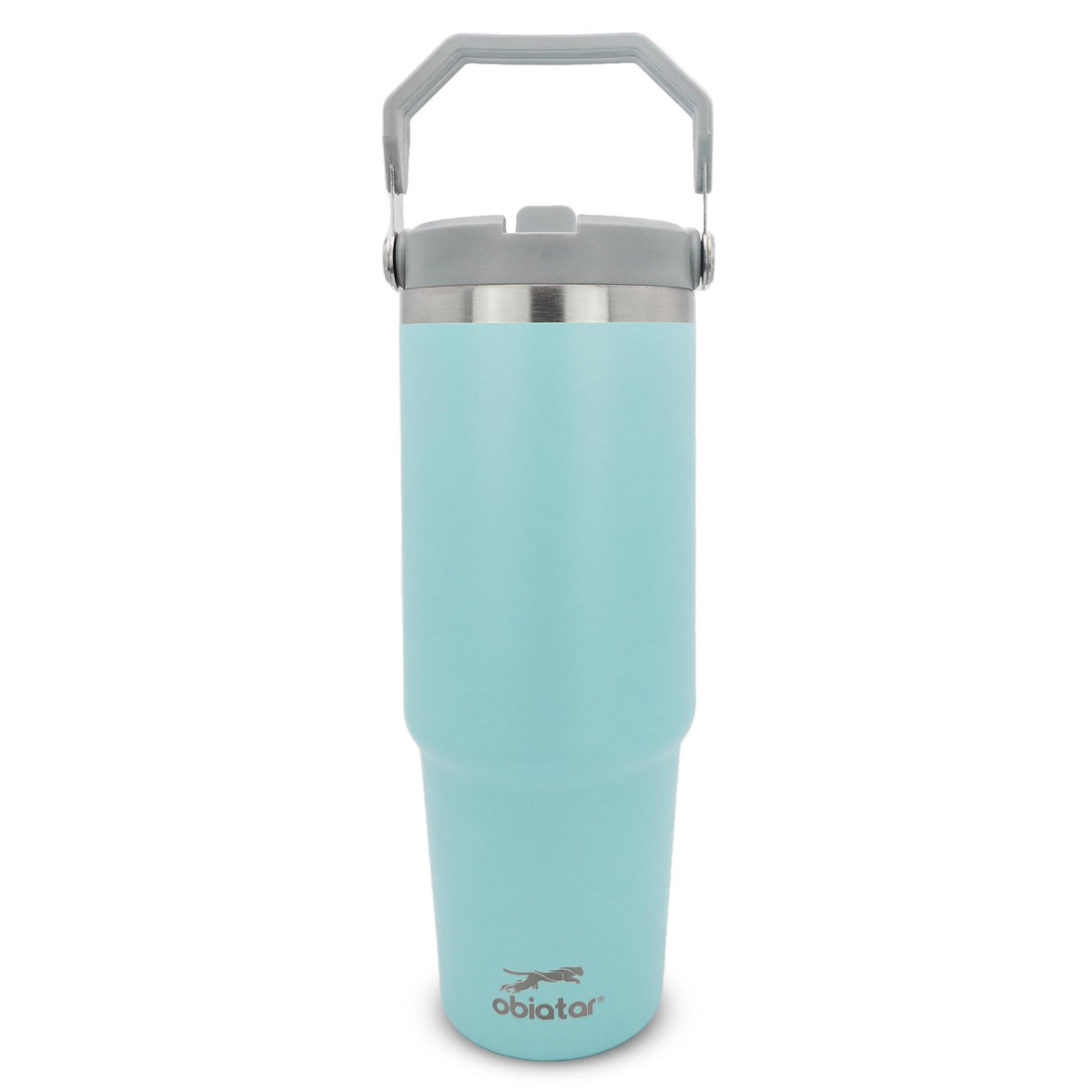 Obiatar 30 oz Tumbler with Handle | Insulated Tumbler with 100% Leak-Proof Lid and Straw | Stainless Steel Vacuum Water Bottle Travel Mug | Keeps Cold & Hot Drink (Light Blue)