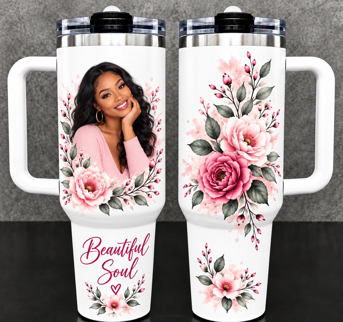 Custom Photo Travel Mug with Handle - Personalized Insulated Tumbler