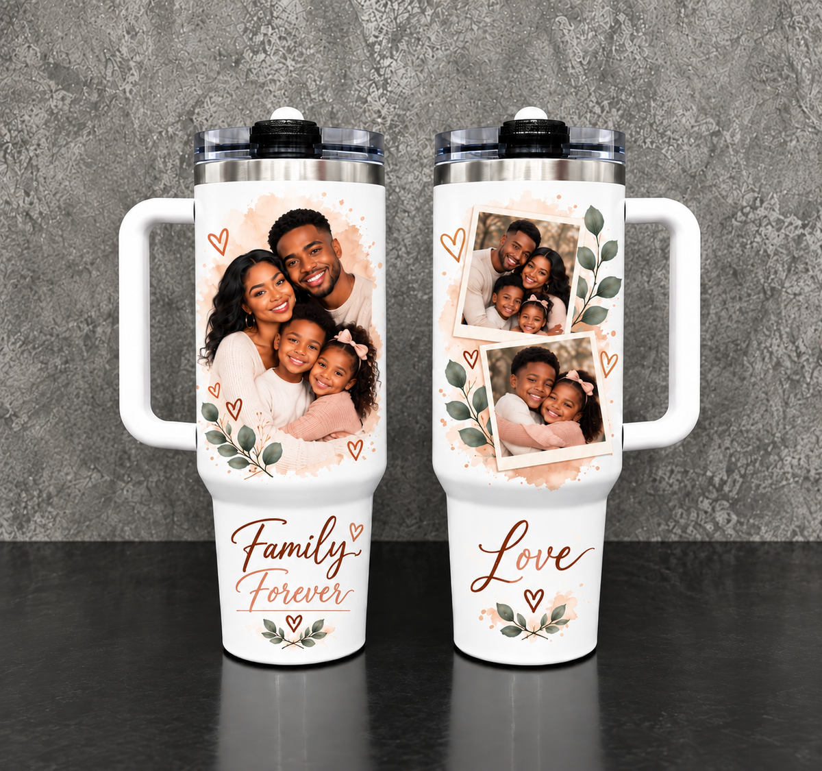 Custom Photo Travel Mug with Handle - Personalized Insulated Tumbler
