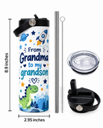 From Grandma to My Grandson" Outer Space & Dinosaur 20oz Insulated Tumbler | Gift for Grandson
