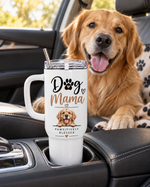 Personalized Dog Mama 40oz Tumbler – Dog Lover Gift Cup with Handle & Straw