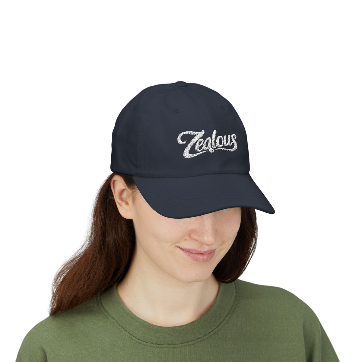 Zealous Classic Dad Cap — Vintage Brass Closure Cotton Baseball Hat (White)