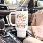 Mama Loved Beyond Measure 40oz Tumbler – Floral Mom Gift with Handle & Straw