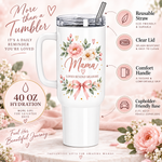 Mama Loved Beyond Measure 40oz Tumbler – Floral Mom Gift with Handle & Straw