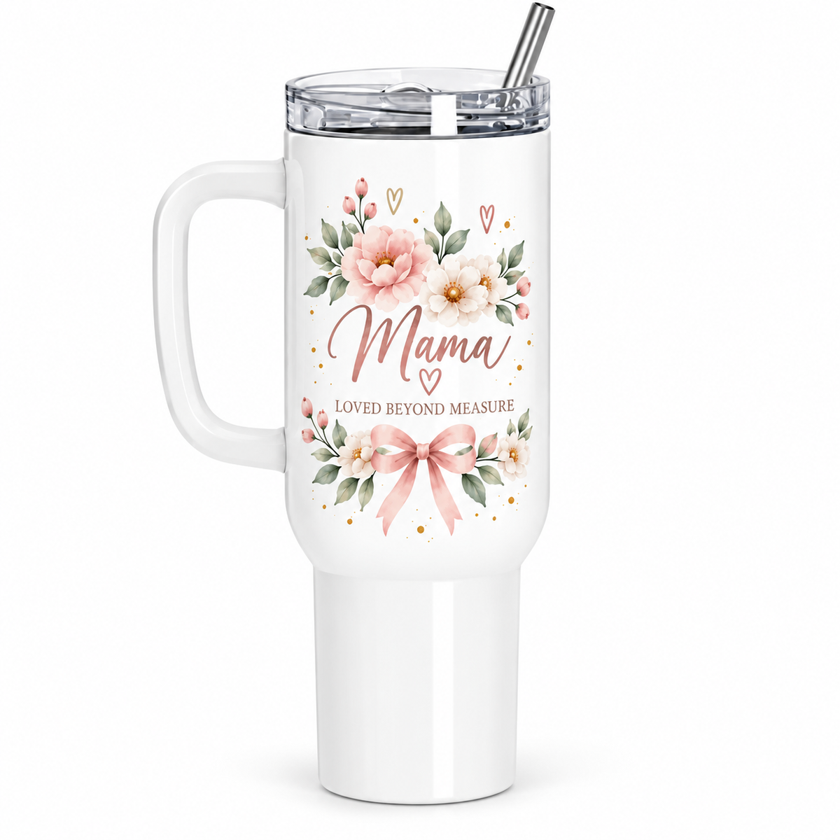 Mama Loved Beyond Measure 40oz Tumbler – Floral Mom Gift with Handle & Straw