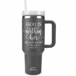 40 oz Christian Tumbler with Handle & Straw – Psalm 46:5 “God Is Within Her” Insulated Stainless Steel Travel Cup