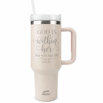 40 oz Christian Tumbler with Handle & Straw – Psalm 46:5 “God Is Within Her” Insulated Stainless Steel Travel Cup