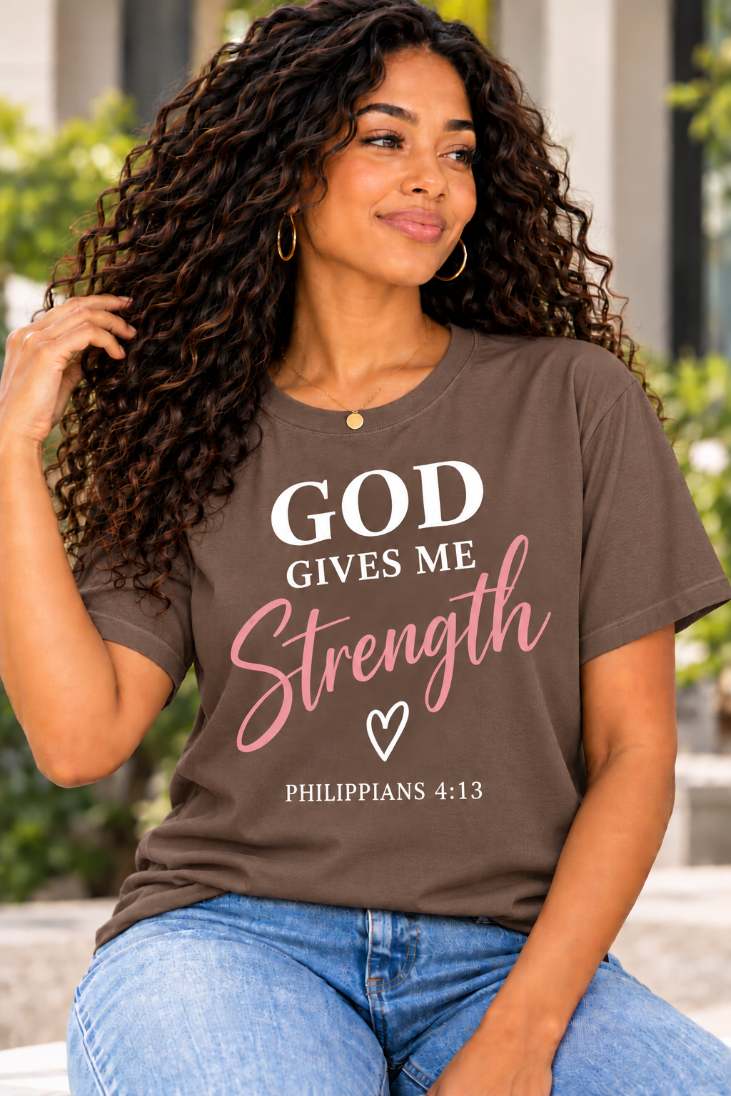 God Gives Me Strength Christian T-Shirt | Philippians 4:13 Unisex Graphic Tee