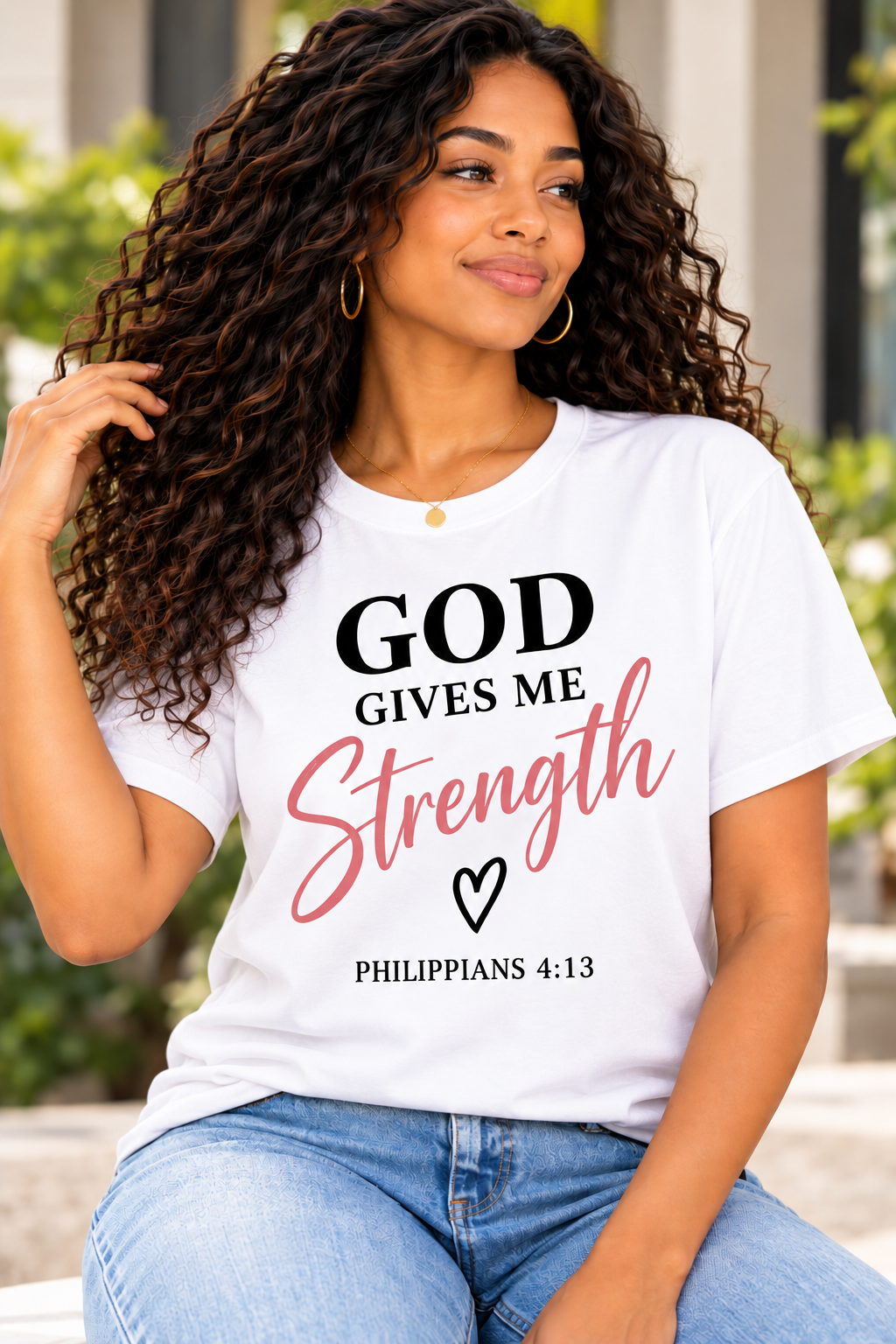 God Gives Me Strength Christian T-Shirt | Philippians 4:13 Unisex Graphic Tee