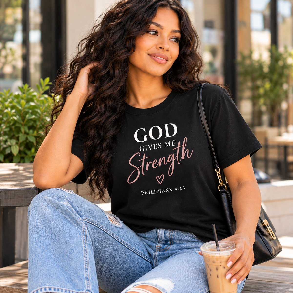 God Gives Me Strength Christian T-Shirt | Philippians 4:13 Unisex Graphic Tee