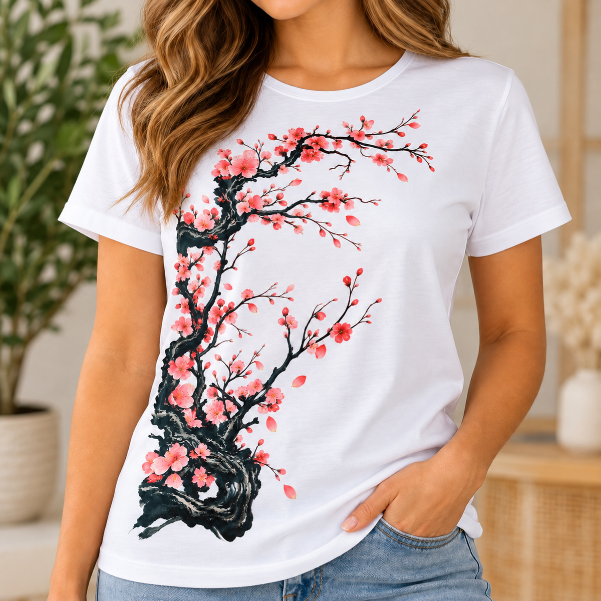 Women's Pink Cherry Blossom Floral T-Shirt – Japanese Sakura Graphic Tee