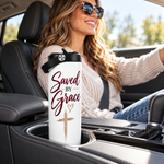 Saved by Grace 20oz Christian Tumbler – Insulated Stainless Steel Travel Cup with Handle, Faith Gift for Women