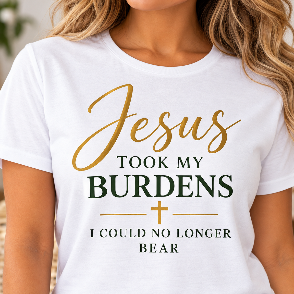 Jesus Took My Burdens Christian T-Shirt for Women – Inspirational Faith Graphic Tee