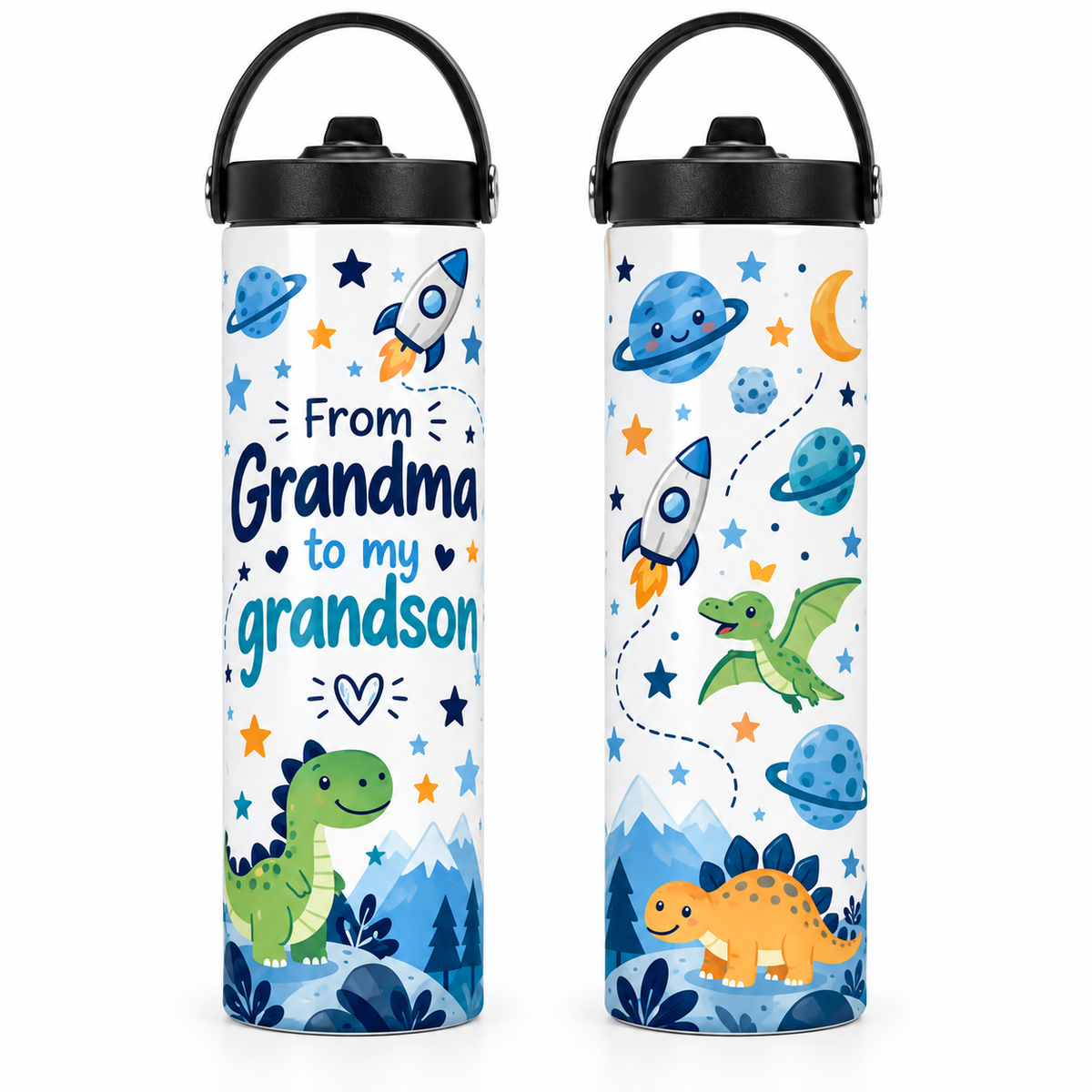 From Grandma to My Grandson" Outer Space & Dinosaur 20oz Insulated Tumbler | Gift for Grandson