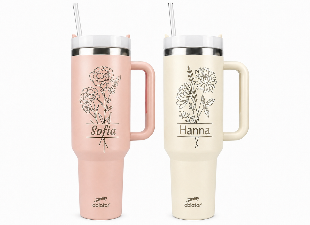 Personalized 40oz Birth Month Flower Tumbler with Name – Custom Floral Gift for Her