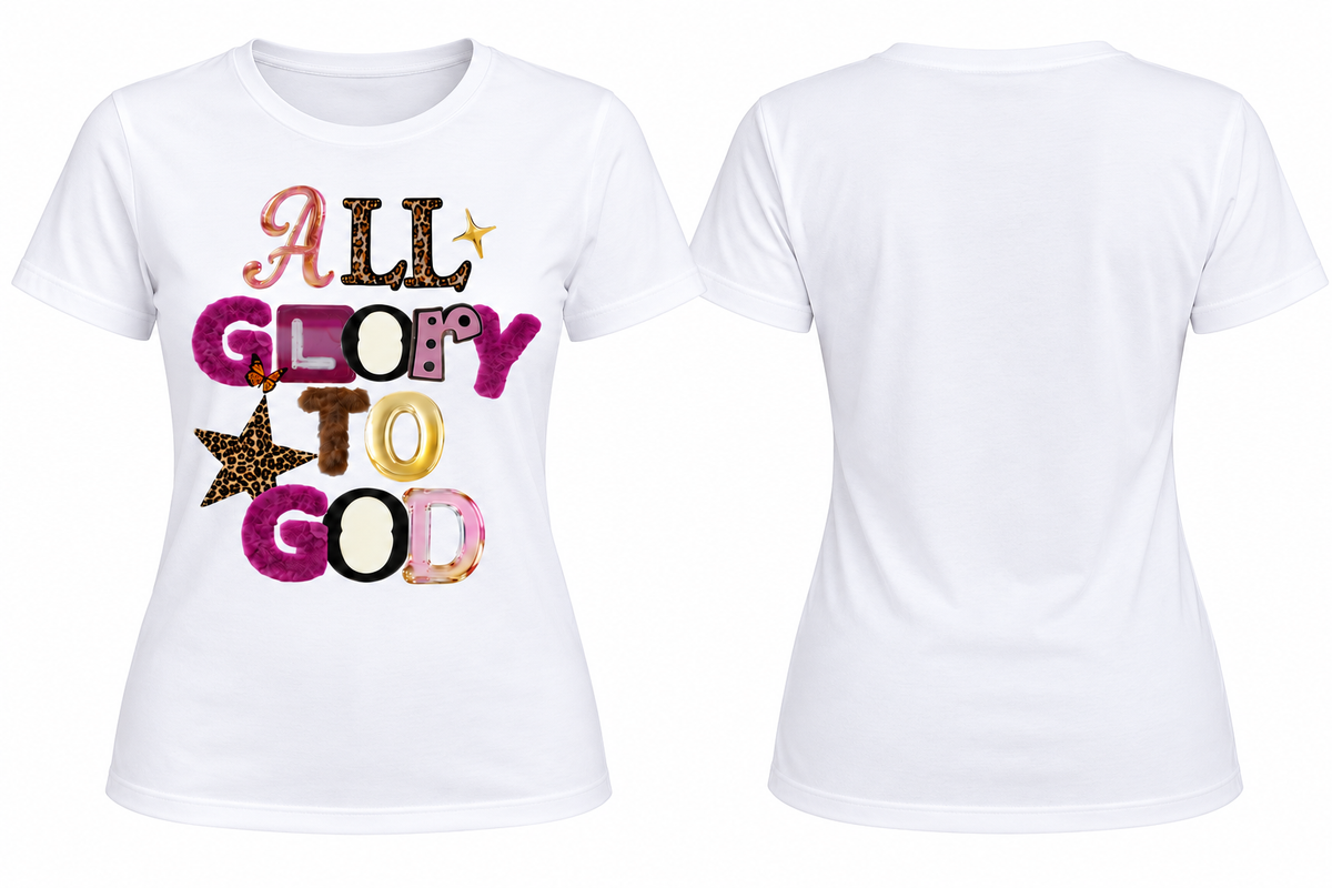 All Glory to God Christian Graphic T-Shirt for Women – Leopard Print Faith Tee