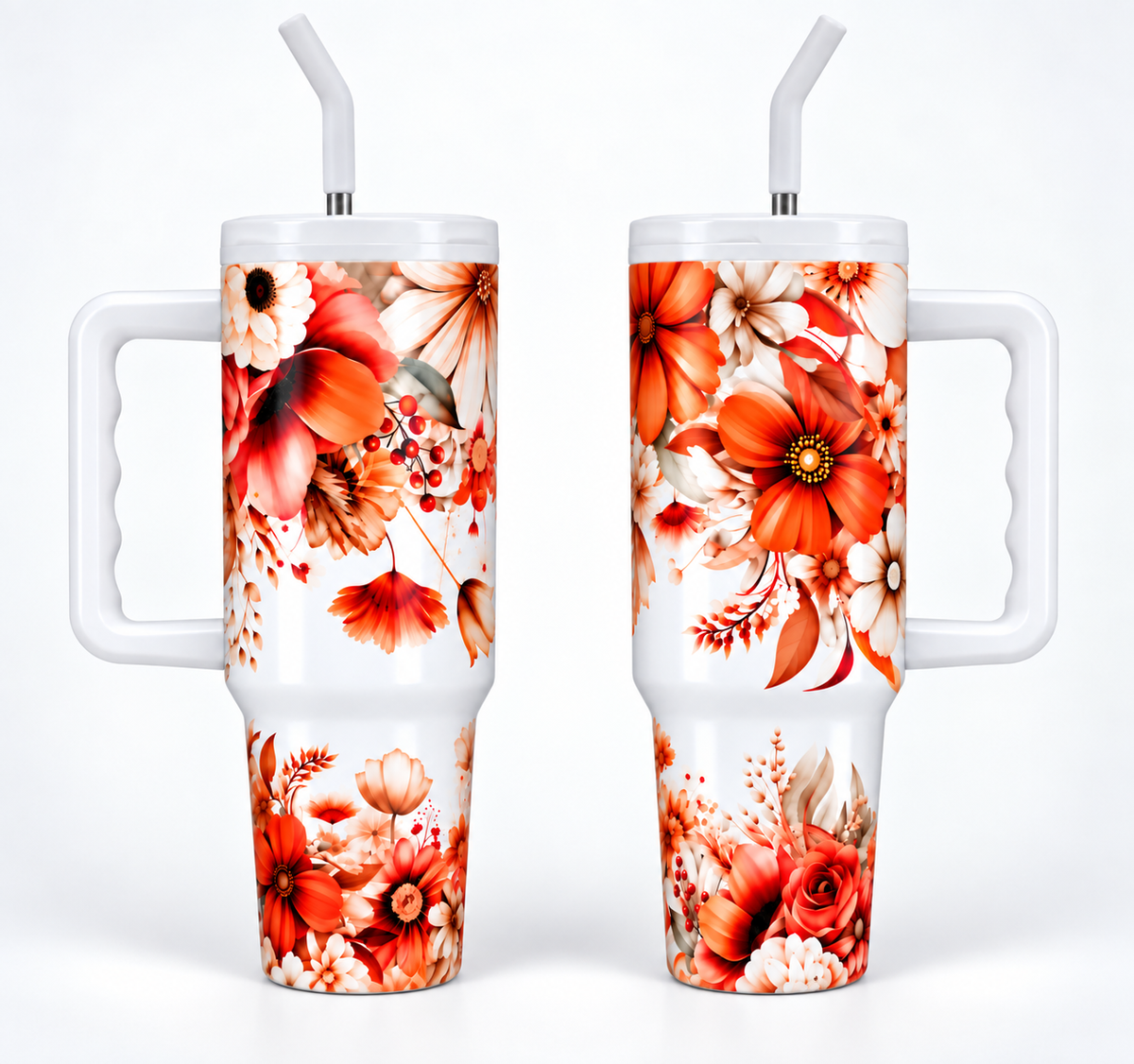 Autumn Floral 40oz Stainless Steel Tumbler – Leak Resistant Lid Travel Cup