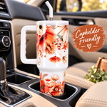 Autumn Floral 40oz Stainless Steel Tumbler – Leak Resistant Lid Travel Cup