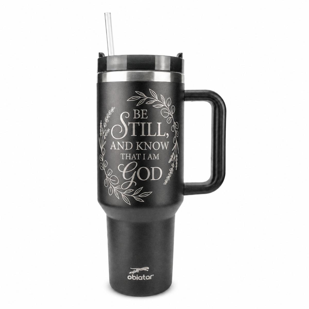 Be Still & Know Christian Tumbler – Psalm 46:10 Faith-Inspired Insulated Cup with Handle & Straw