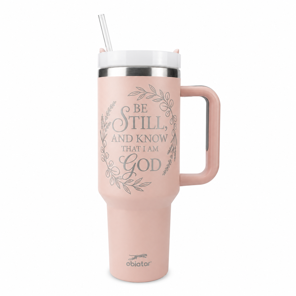 Be Still & Know Christian Tumbler – Psalm 46:10 Faith-Inspired Insulated Cup with Handle & Straw