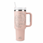 Be Still & Know Christian Tumbler – Psalm 46:10 Faith-Inspired Insulated Cup with Handle & Straw