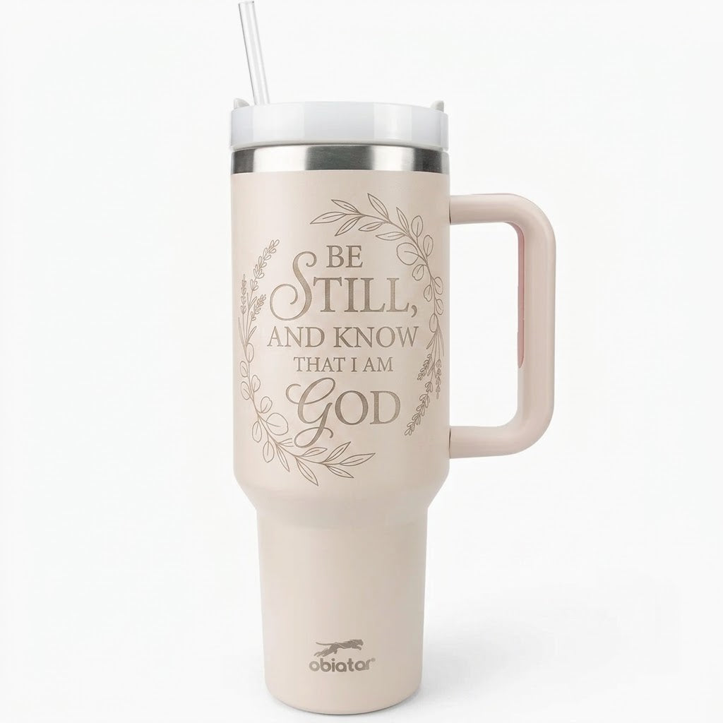 Be Still & Know Christian Tumbler – Psalm 46:10 Faith-Inspired Insulated Cup with Handle & Straw