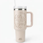 Be Still & Know Christian Tumbler – Psalm 46:10 Faith-Inspired Insulated Cup with Handle & Straw