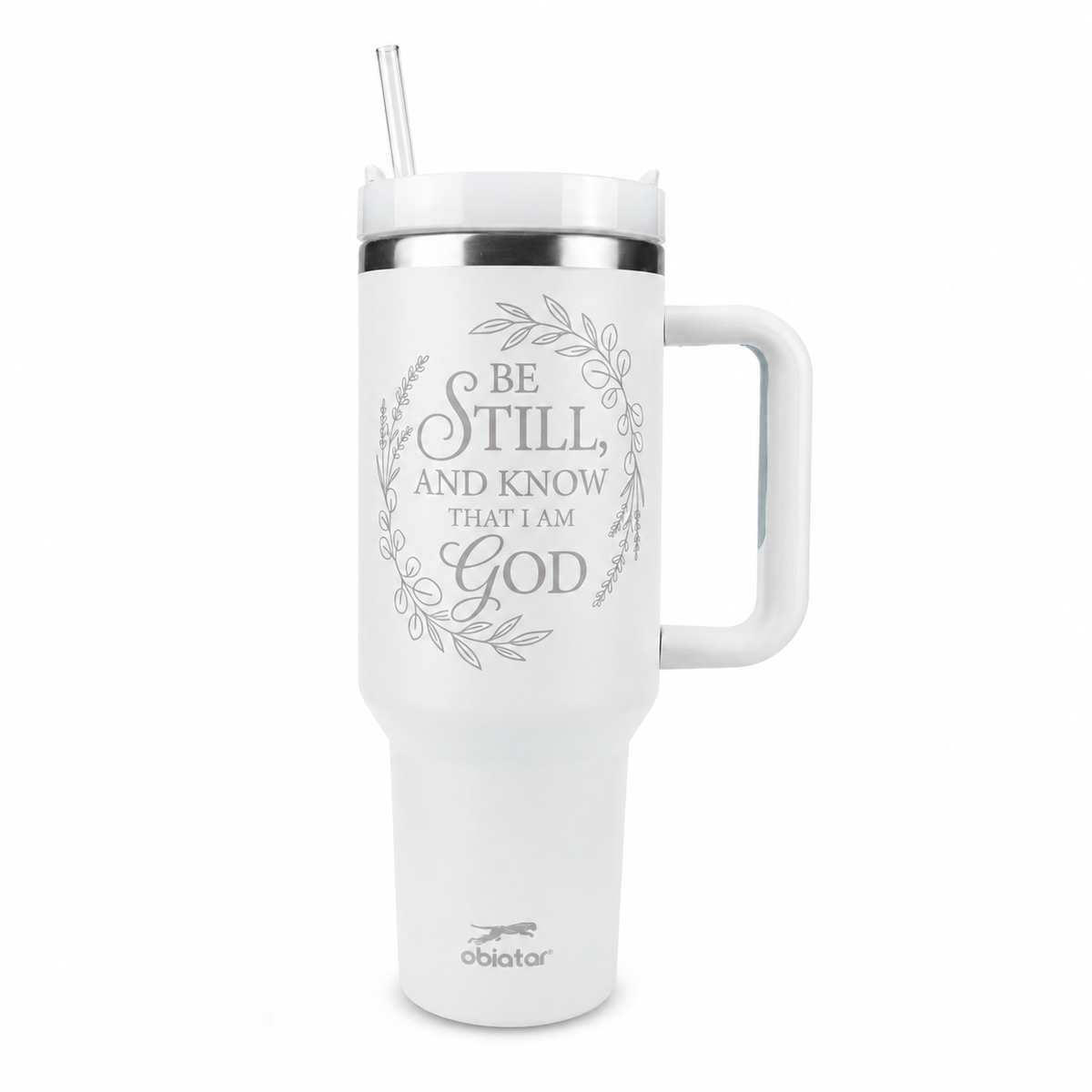 Be Still & Know Christian Tumbler – Psalm 46:10 Faith-Inspired Insulated Cup with Handle & Straw