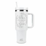 Be Still & Know Christian Tumbler – Psalm 46:10 Faith-Inspired Insulated Cup with Handle & Straw