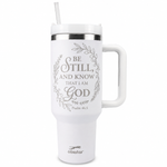 Be Still & Know Christian Tumbler – Psalm 46:10 Faith-Inspired Insulated Cup with Handle & Straw