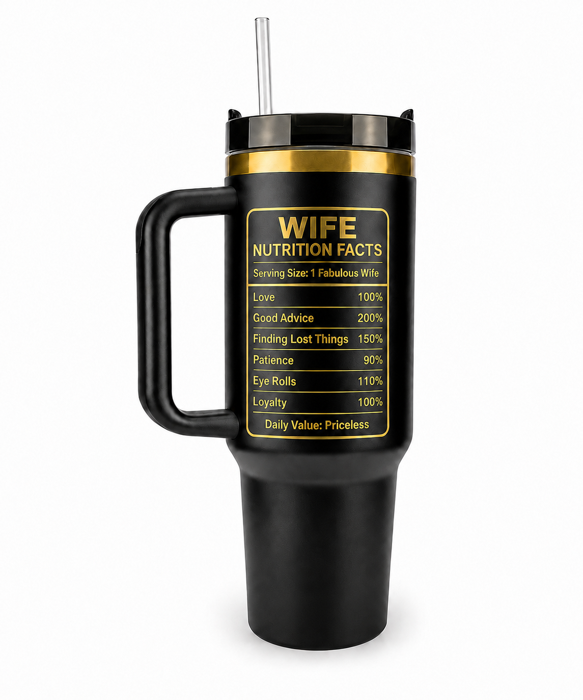 Best Wife Ever 40oz Tumbler – Wife Nutrition Facts Gift Cup with Handle & Straw